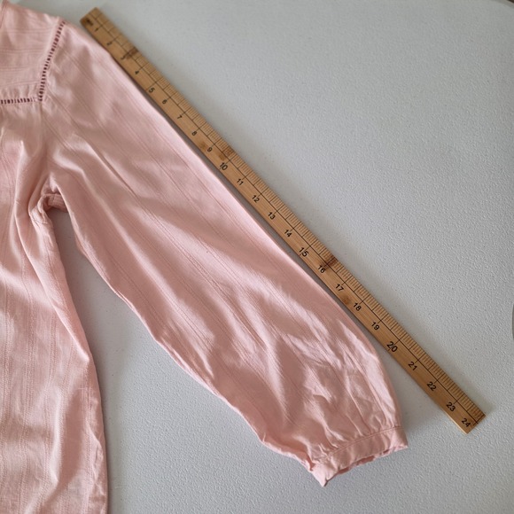 Talbots Blouse Women M Pink Dobby Stripe Ladder Lace Button Front Cotton Top - Picture 8 of 10